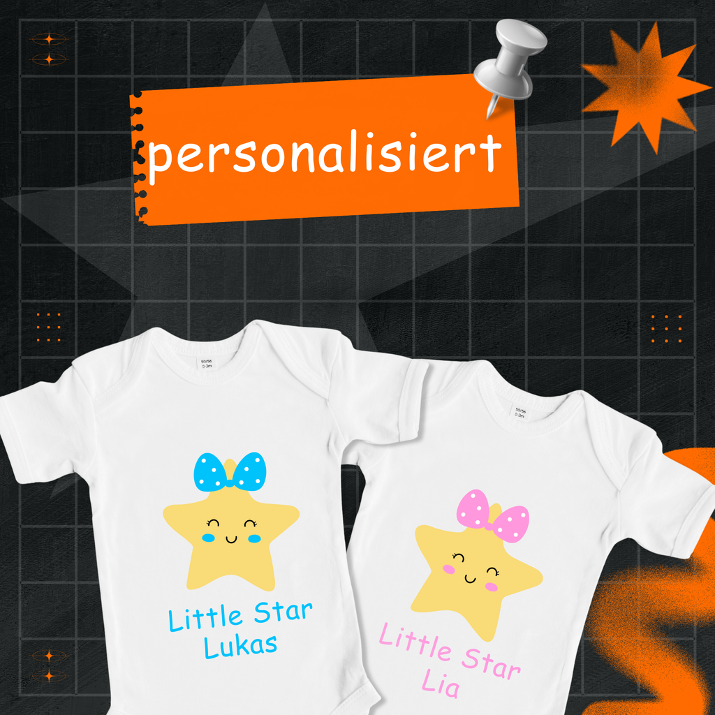 Little Star Baby Body mit Wunschname – Bio Baumwolle