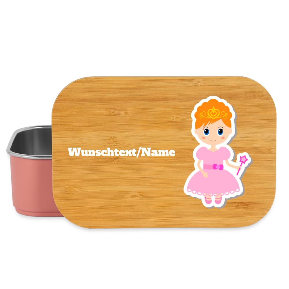Personalisierte Brotdose Kinder mit Name & Motiv – 800ml Edelstahl Lunchbox mit Bambusdeckel (18x11x6,4 cm) – Auslaufsicher – Vesperdose Kindergarten & Schule (Hellrosa, Wunschtext/Bild)