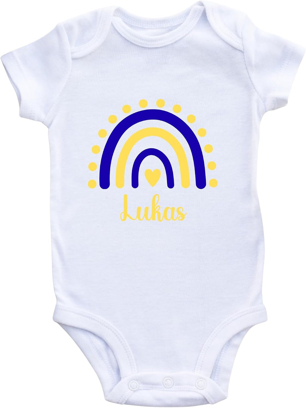 Personalisierter Baby Body mit Name Kurzarm – 100% Bio-Baumwolle OEKO-TEX – Boho Regenbogen Schwangerschaftsverkündung & Geschenk zur Geburt – Veredelt in Deutschland