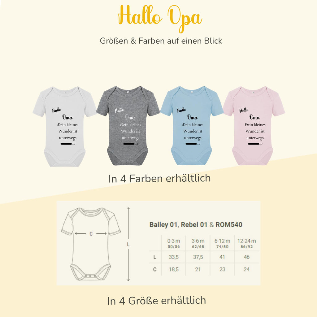 Baby Body – Schwangerschaftsverkündung Strampler – Mama, Papa, Oma & Opa- sprüchen – Kurzarm bio Baumwolle Unisex - Geschenk zur Geburt & Baby Ankündigung neugeborene Geschenk (50-56)