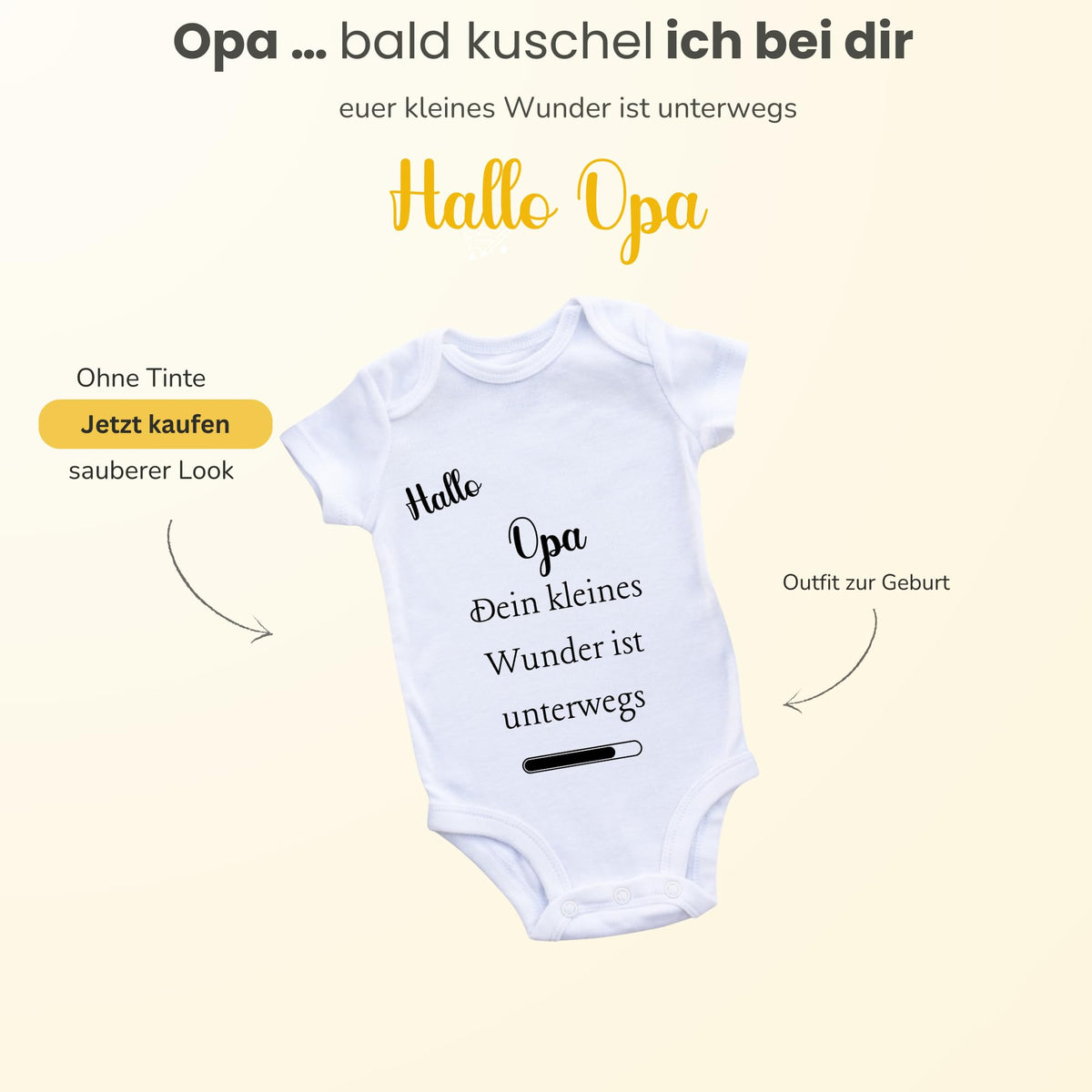 Baby Body – Schwangerschaftsverkündung Strampler – Mama, Papa, Oma & Opa- sprüchen – Kurzarm bio Baumwolle Unisex - Geschenk zur Geburt & Baby Ankündigung neugeborene Geschenk (50-56)