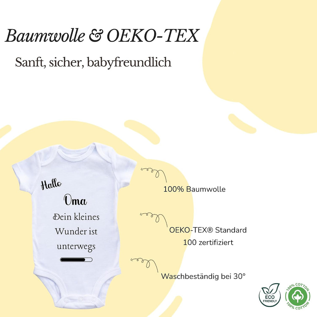 Baby Body – Schwangerschaftsverkündung Strampler – Mama, Papa, Oma & Opa- sprüchen – Kurzarm bio Baumwolle Unisex - Geschenk zur Geburt & Baby Ankündigung neugeborene Geschenk (50-56)