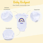 Personalisierter Baby Body mit Name Kurzarm – 100% Bio-Baumwolle OEKO-TEX – Boho Regenbogen Schwangerschaftsverkündung & Geschenk zur Geburt – Veredelt in Deutschland