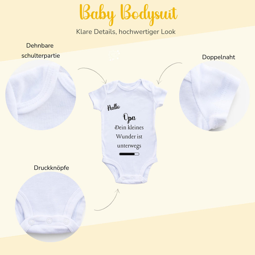 Baby Body – Schwangerschaftsverkündung Strampler – Mama, Papa, Oma & Opa- sprüchen – Kurzarm bio Baumwolle Unisex - Geschenk zur Geburt & Baby Ankündigung neugeborene Geschenk (50-56)