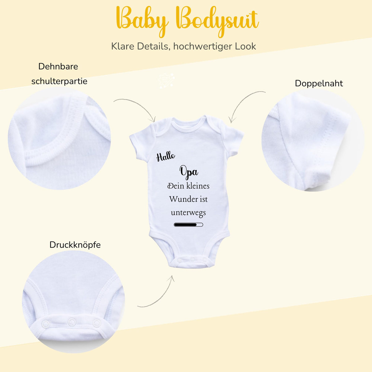 Baby Body – Schwangerschaftsverkündung Strampler – Mama, Papa, Oma & Opa- sprüchen – Kurzarm bio Baumwolle Unisex - Geschenk zur Geburt & Baby Ankündigung neugeborene Geschenk (50-56)
