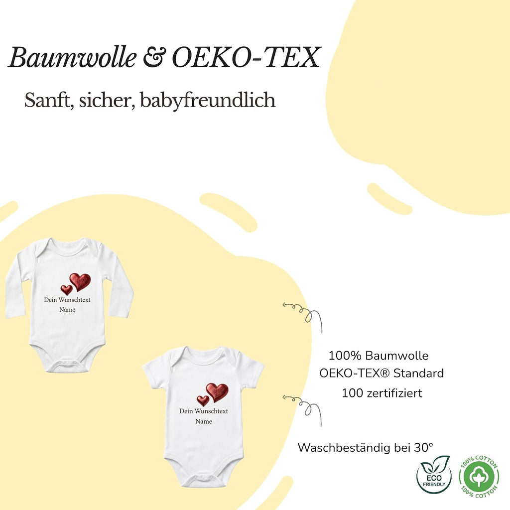 Baby body Strampler selbst gestalten personalisiert mit Namen – 3D Puff Herz aus Bio-Baumwolle –Geschenk zur Geburt, Babyshower & Taufe, Unisex