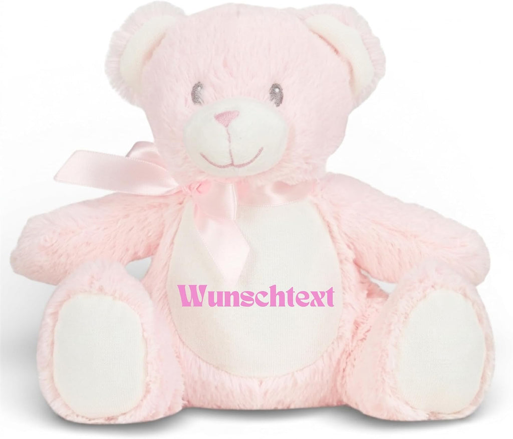 Personalisiertes Kuscheltier Teddybär mit Wunschtext – Rosa – Geschenk zur Geburt, Babyparty & Taufe – EN71 Geprüftes Plüschtier ab 0 Monaten