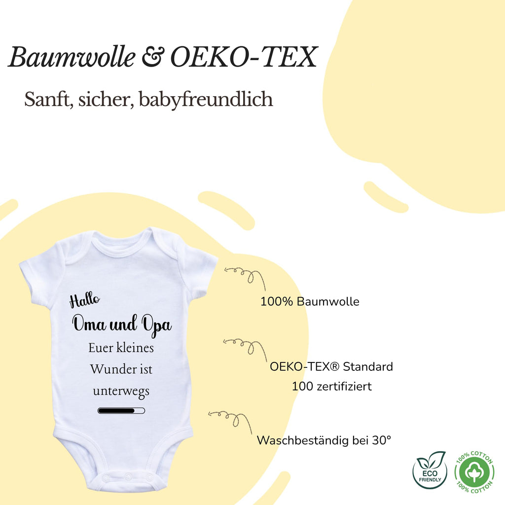 Baby Body – Schwangerschaftsverkündung Strampler – Mama, Papa, Oma & Opa- sprüchen – Kurzarm bio Baumwolle Unisex - Geschenk zur Geburt & Baby Ankündigung neugeborene Geschenk (50-56)