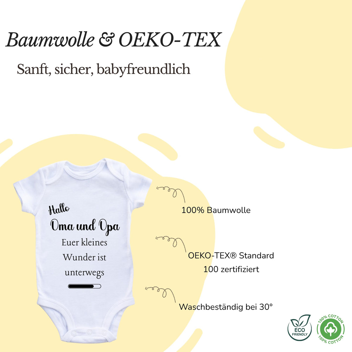 Baby Body – Schwangerschaftsverkündung Strampler – Mama, Papa, Oma & Opa- sprüchen – Kurzarm bio Baumwolle Unisex - Geschenk zur Geburt & Baby Ankündigung neugeborene Geschenk (50-56)