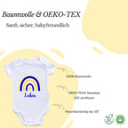 Personalisierter Baby Body mit Name Kurzarm – 100% Bio-Baumwolle OEKO-TEX – Boho Regenbogen Schwangerschaftsverkündung & Geschenk zur Geburt – Veredelt in Deutschland