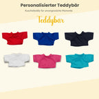Personalisiertes Kuscheltier Teddybär mit bedrucktem Mini-T-Shirt – Eigenes Foto (nur weißes Shirt) oder Wunschtext – TÜV & EN 71 geprüft, Geschenk Geburt & Taufe (Weiß, S (ca. 18/26 cm))