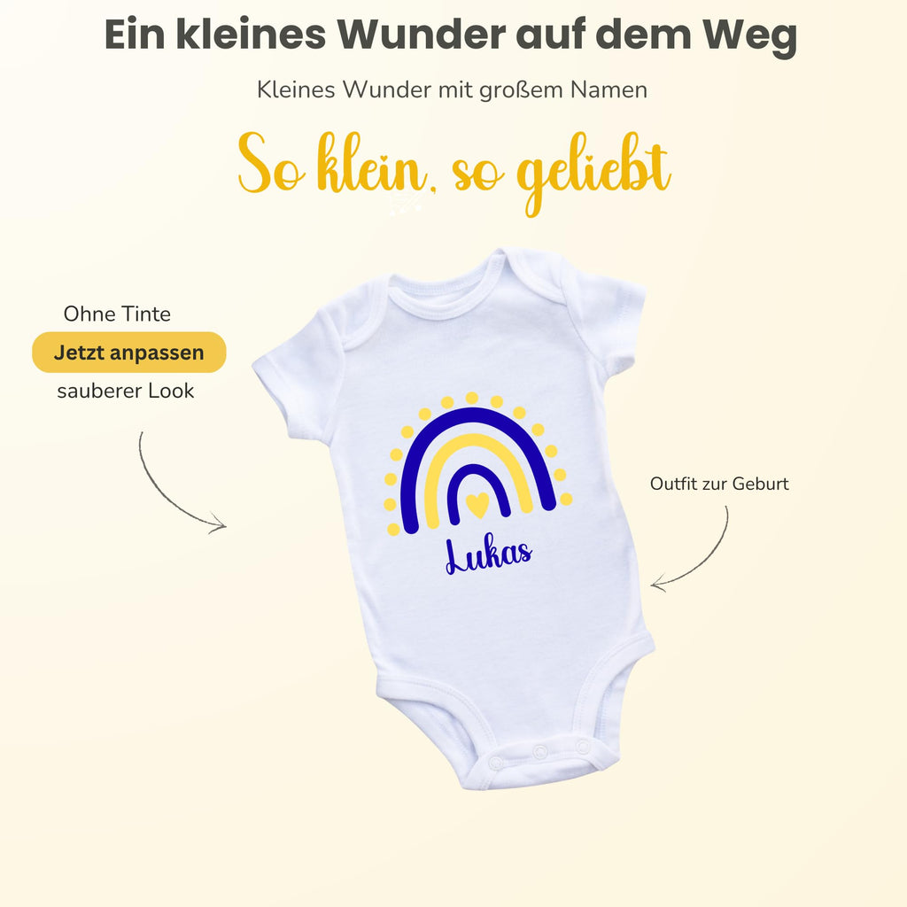 Personalisierter Baby Body mit Name Kurzarm – 100% Bio-Baumwolle OEKO-TEX – Boho Regenbogen Schwangerschaftsverkündung & Geschenk zur Geburt – Veredelt in Deutschland