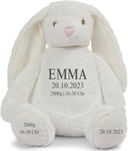 Personalisiertes Kuscheltier mit Namen & Wunschtext | Stofftier Hase Geschenk zu Geburt, Taufe, Prüfung & Geburtstag | Plüschtier für Babys & Erwachsene (42 cm, EN71) (Cream, Wunschtext)