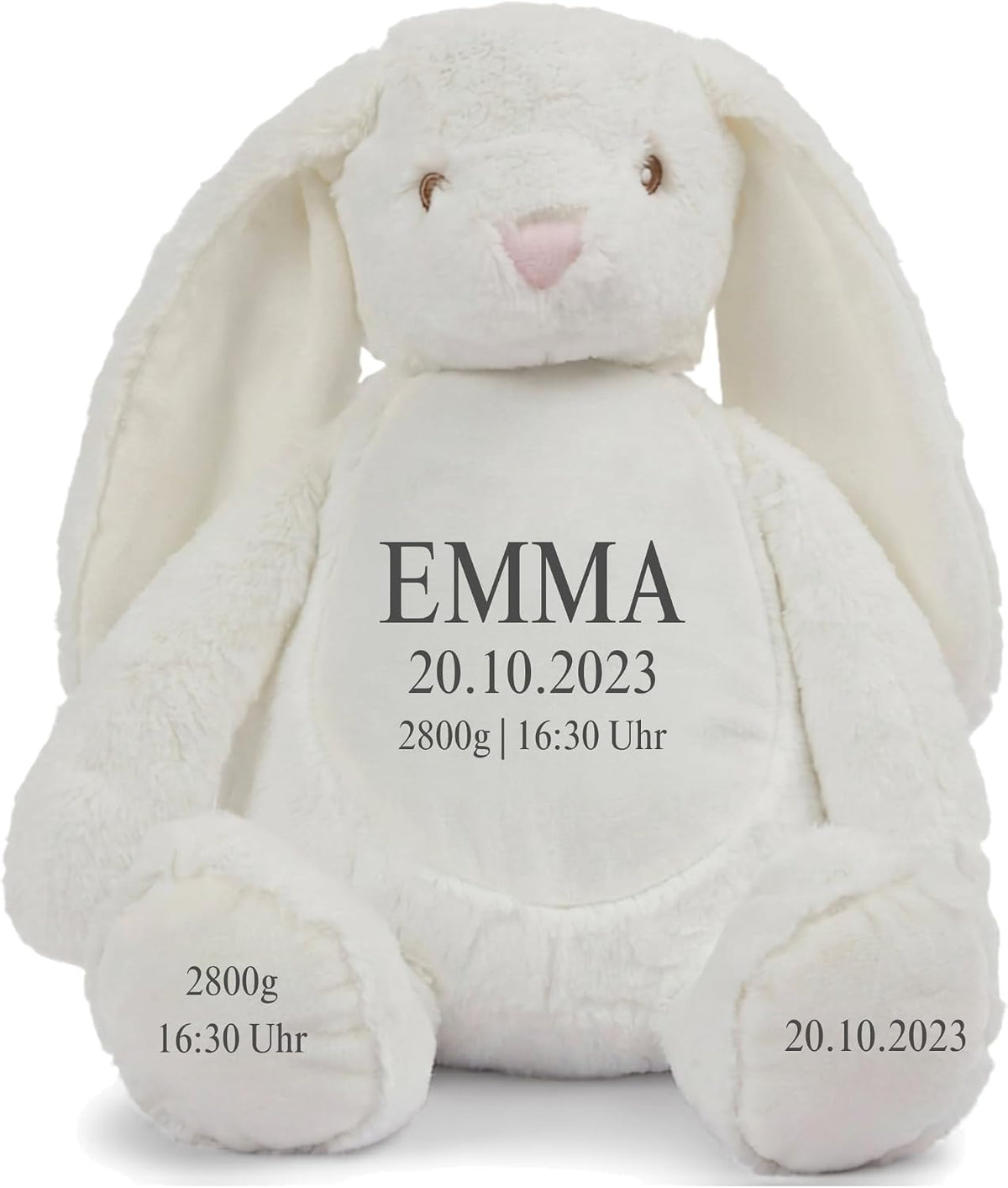 Personalisiertes Kuscheltier mit Namen & Wunschtext | Stofftier Hase Geschenk zu Geburt, Taufe, Prüfung & Geburtstag | Plüschtier für Babys & Erwachsene (42 cm, EN71) (Cream, Wunschtext)