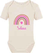 Baby Body personalisiert mit Name – Boho Regenbogen – Schwangerschaft& Baby Ankündigung–Geschenk zur Geburt,Folienveredelung ohne Tinte