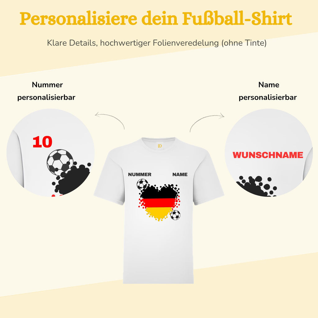 Personalisiertes Kinder Deutschland Fußball T-Shirt mit Name & Nummer – Fan Shirt Jungen MädchenFanTrikot – Folienveredelung