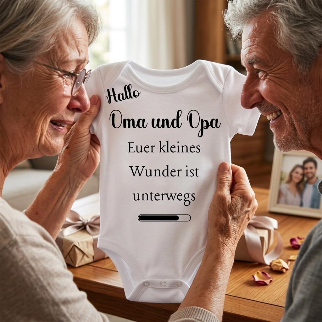 Baby Body – Schwangerschaftsverkündung Strampler – Mama, Papa, Oma & Opa- sprüchen – Kurzarm bio Baumwolle Unisex - Geschenk zur Geburt & Baby Ankündigung neugeborene Geschenk (50-56)