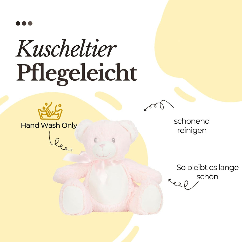 Personalisiertes Kuscheltier Teddybär mit Wunschtext – Rosa – Geschenk zur Geburt, Babyparty & Taufe – EN71 Geprüftes Plüschtier ab 0 Monaten