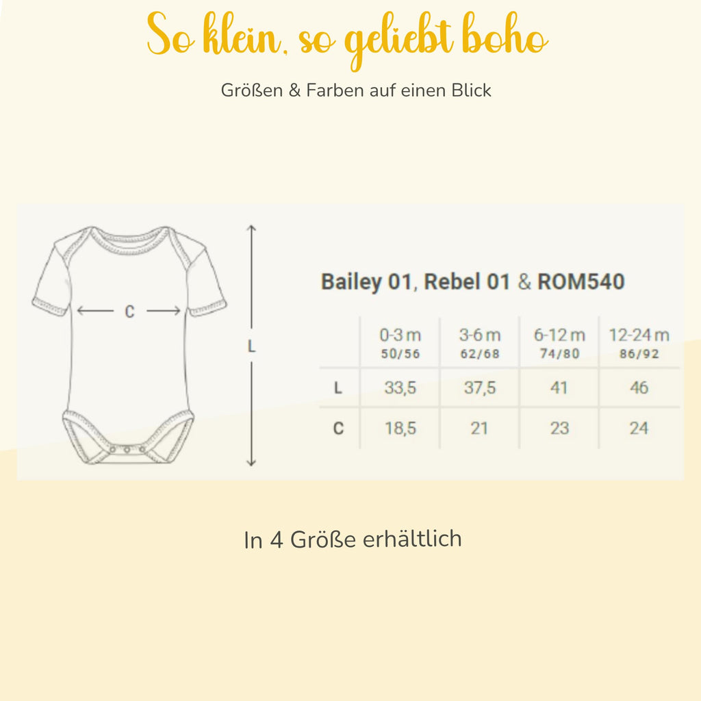 Personalisierter Baby Body mit Name Kurzarm – 100% Bio-Baumwolle OEKO-TEX – Boho Regenbogen Schwangerschaftsverkündung & Geschenk zur Geburt – Veredelt in Deutschland