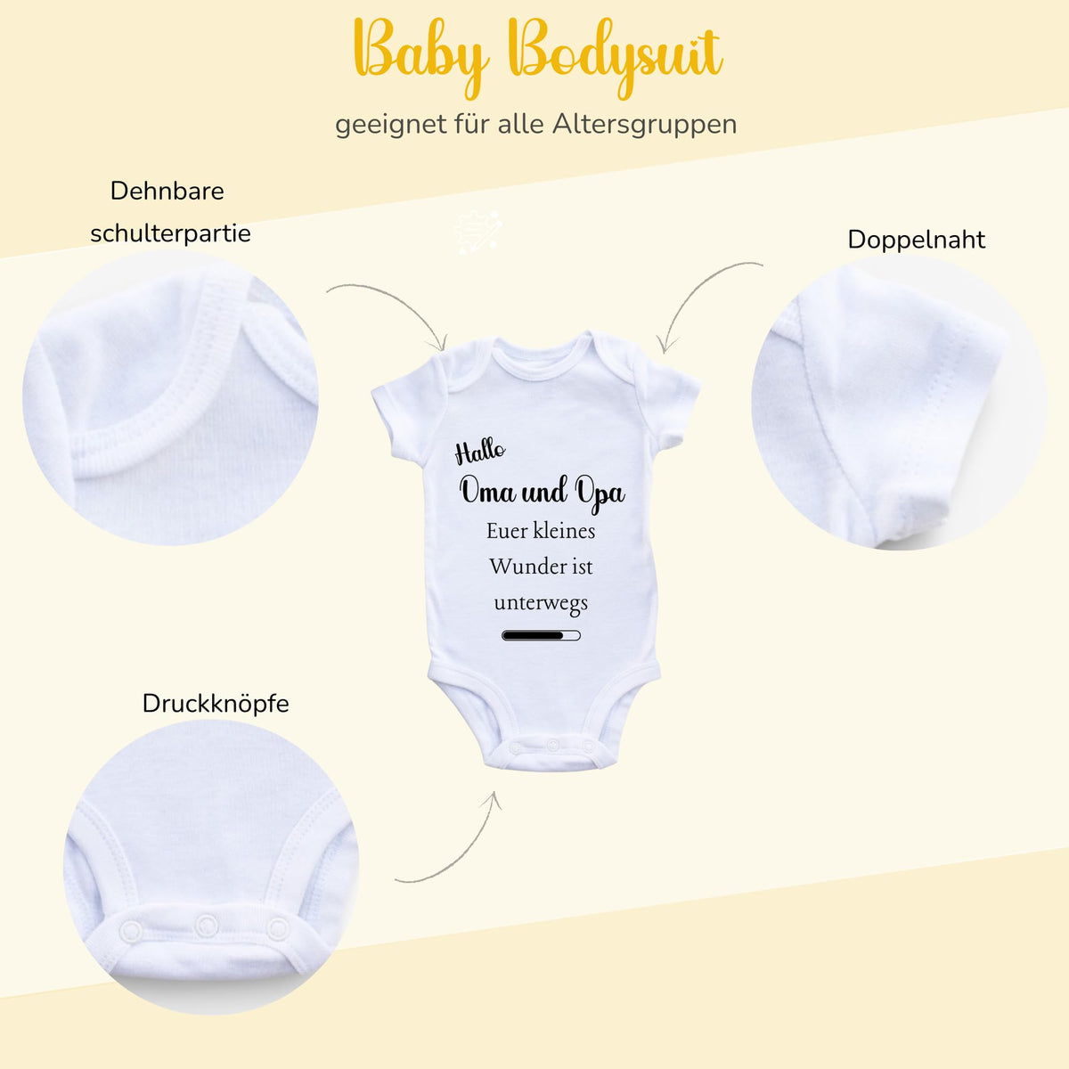 Baby Body – Schwangerschaftsverkündung Strampler – Mama, Papa, Oma & Opa- sprüchen – Kurzarm bio Baumwolle Unisex - Geschenk zur Geburt & Baby Ankündigung neugeborene Geschenk (50-56)