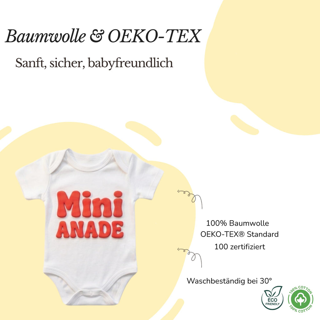 Baby body Strampler selbst gestalten personalisiert mit Namen – 3D Puff Herz aus Bio-Baumwolle –Geschenk zur Geburt, Babyshower & Taufe, Unisex