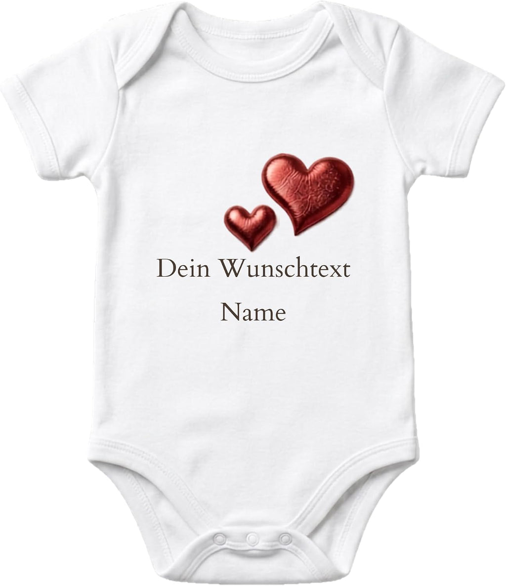 Baby body Strampler selbst gestalten personalisiert mit Namen – 3D Puff Herz aus Bio-Baumwolle –Geschenk zur Geburt, Babyshower & Taufe, Unisex