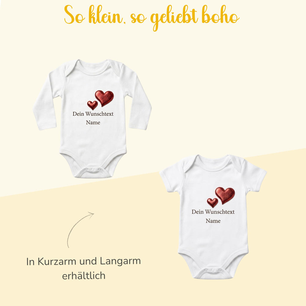 Baby body Strampler selbst gestalten personalisiert mit Namen – 3D Puff Herz aus Bio-Baumwolle –Geschenk zur Geburt, Babyshower & Taufe, Unisex