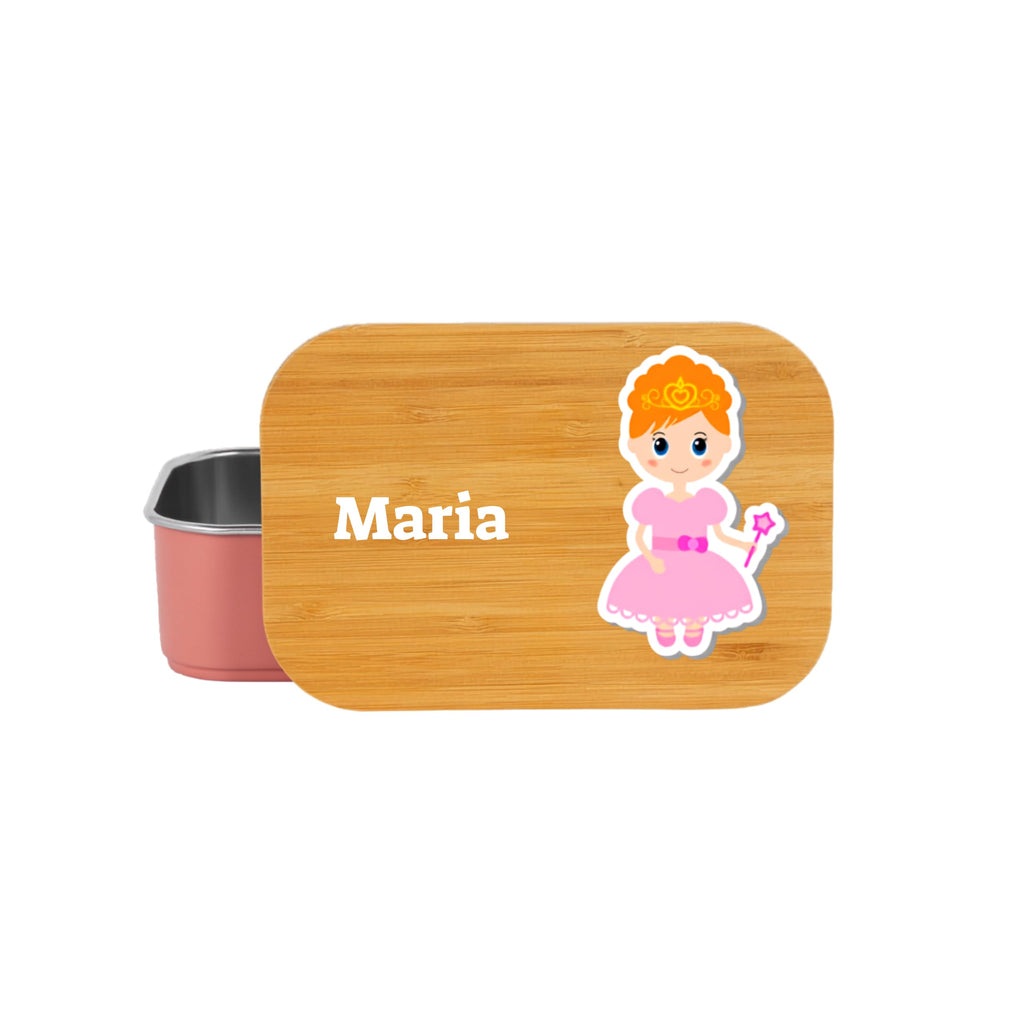 Personalisierte Brotdose Kinder mit Name & Motiv – 800ml Edelstahl Lunchbox mit Bambusdeckel (18x11x6,4 cm) – Auslaufsicher – Vesperdose Kindergarten & Schule (Hellrosa, Wunschtext/Bild)