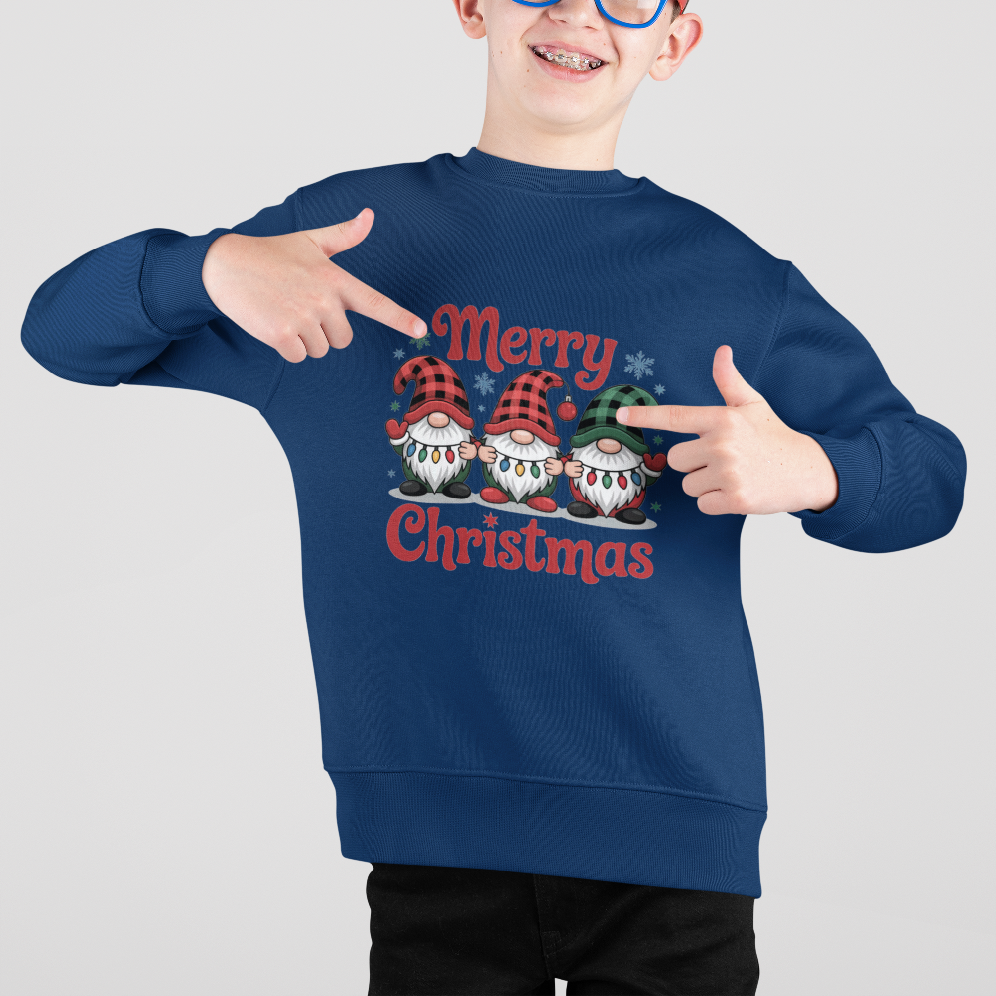 Merry Christmas Gnomes – Kinder Crewneck Sweatshirt (Warm & Cozy)