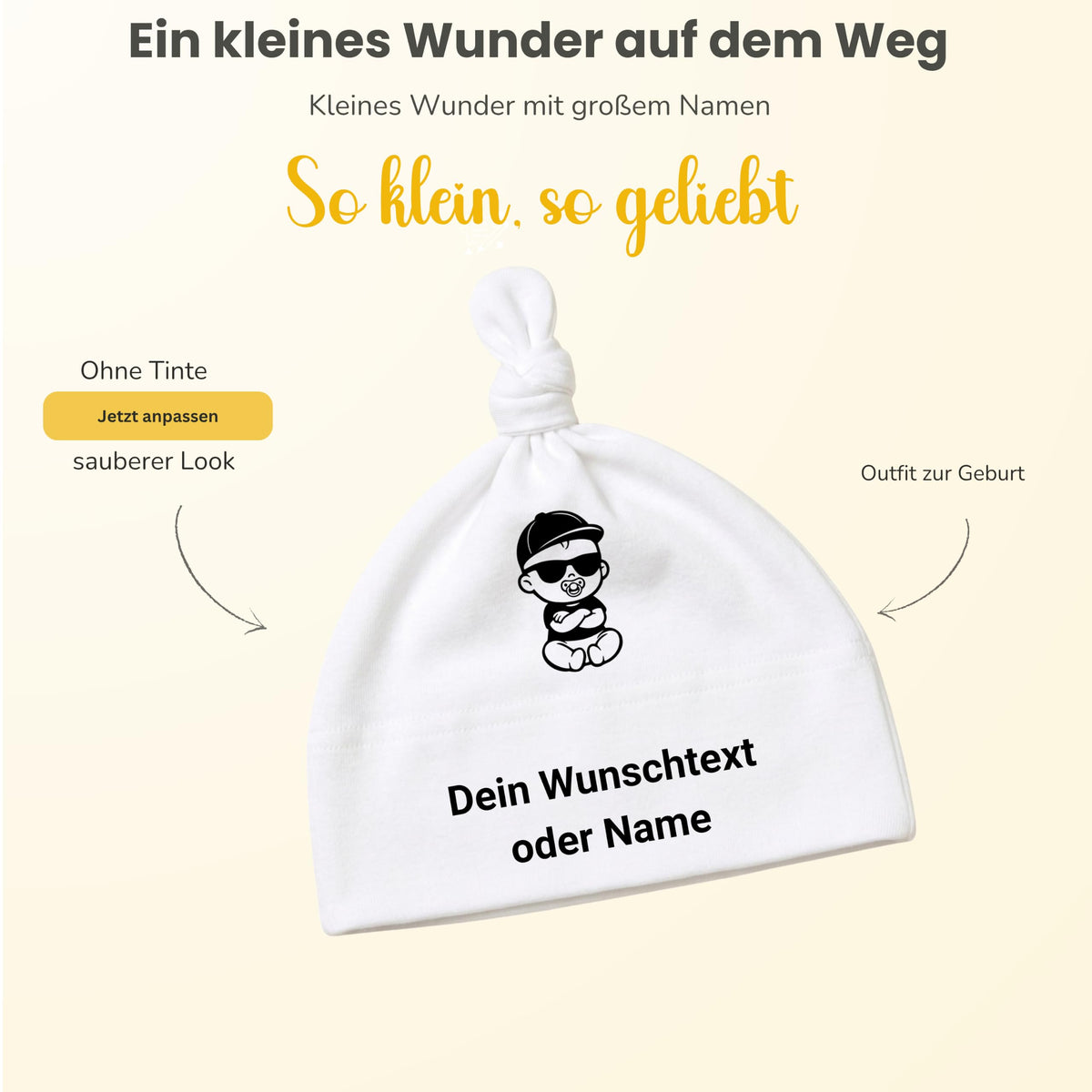 Baby mütze mit Namen Personalisiert babymütze – Knotenmütze für Neugeborene (0–9 Monate / 19 cm) aus Bio-Baumwolle| Geschenk zur Geburt | Für Mädchen & Jungen