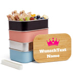 Personalisierte Brotdose Kinder mit Name & Motiv – 800ml Edelstahl Lunchbox mit Bambusdeckel (18x11x6,4 cm) – Auslaufsicher – Vesperdose Kindergarten & Schule (Hellrosa, Wunschtext/Bild)