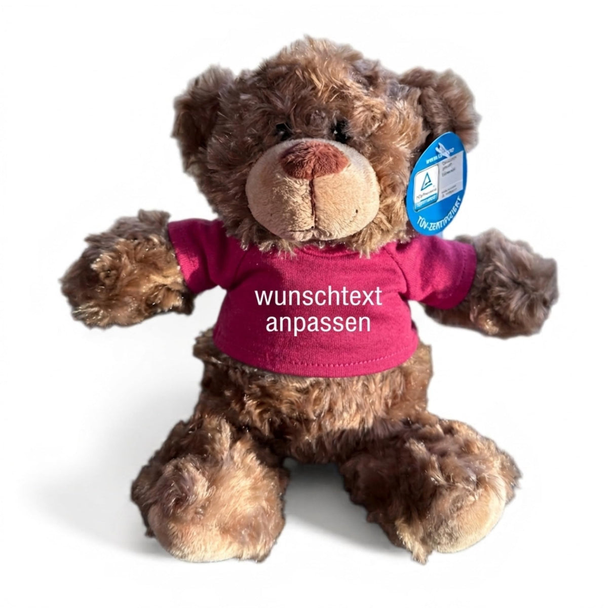 Personalisiertes Kuscheltier Teddybär mit bedrucktem Mini-T-Shirt – Eigenes Foto (nur weißes Shirt) oder Wunschtext – TÜV & EN 71 geprüft, Geschenk Geburt & Taufe (Weiß, S (ca. 18/26 cm))