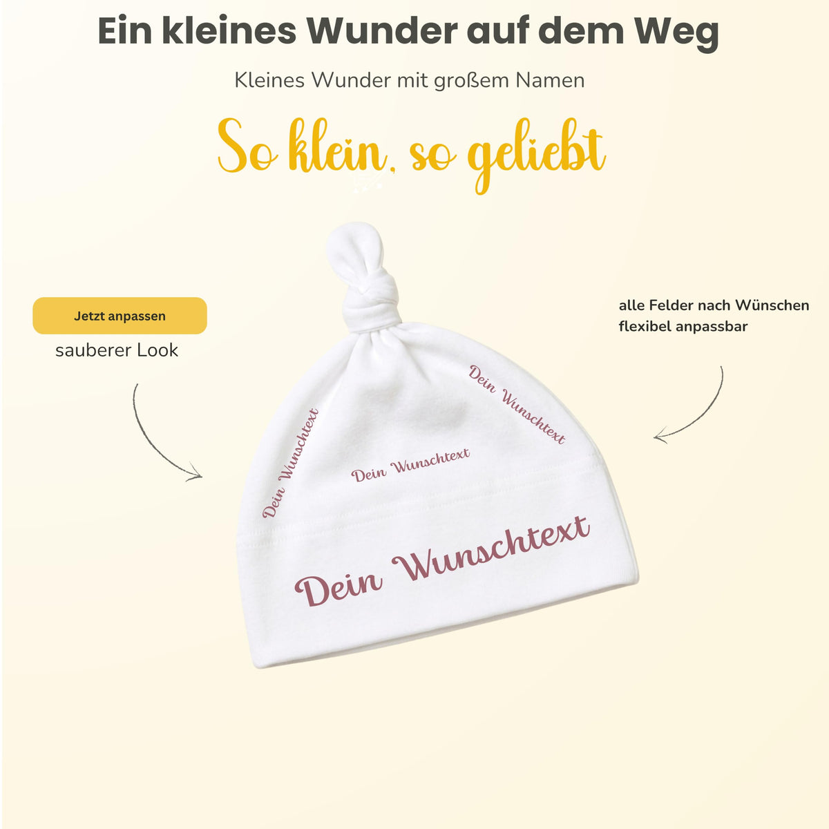 Baby mütze mit Namen Personalisiert babymütze – Knotenmütze für Neugeborene (0–9 Monate / 19 cm) aus Bio-Baumwolle| Geschenk zur Geburt | Für Mädchen & Jungen