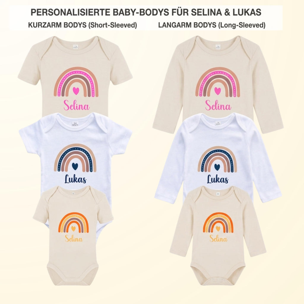 Baby Body personalisiert mit Name – Boho Regenbogen – Schwangerschaft& Baby Ankündigung–Geschenk zur Geburt,Folienveredelung ohne Tinte