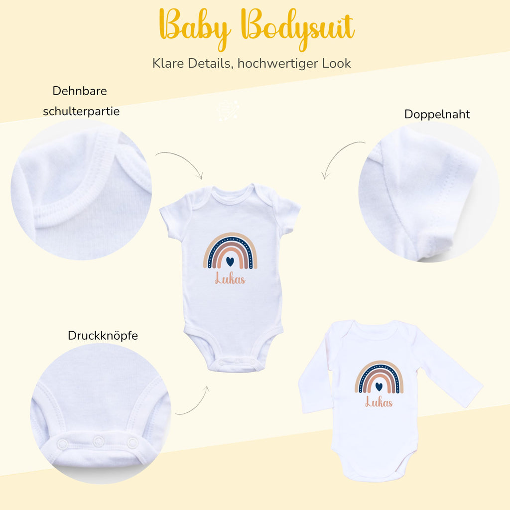 Baby Body personalisiert mit Name – Boho Regenbogen – Schwangerschaft& Baby Ankündigung–Geschenk zur Geburt,Folienveredelung ohne Tinte