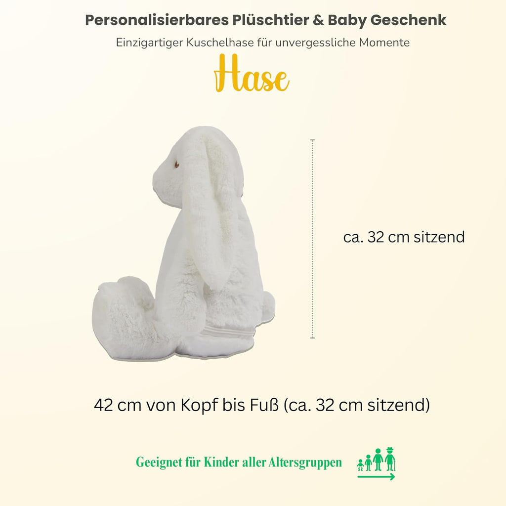 Personalisiertes Kuscheltier mit Namen & Wunschtext | Stofftier Hase Geschenk zu Geburt, Taufe, Prüfung & Geburtstag | Plüschtier für Babys & Erwachsene (42 cm, EN71) (Cream, Wunschtext)
