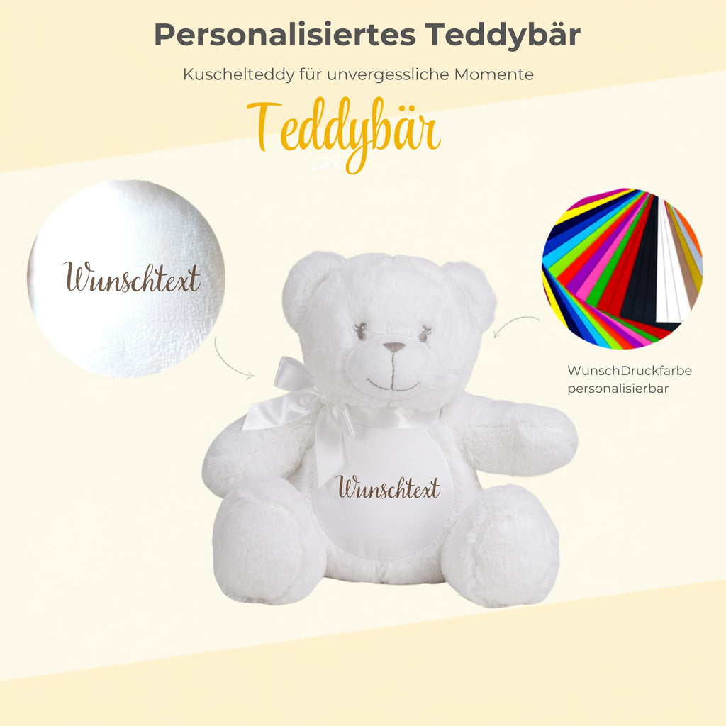 Personalisiertes Kuscheltier Teddybär mit Wunschtext – Rosa – Geschenk zur Geburt, Babyparty & Taufe – EN71 Geprüftes Plüschtier ab 0 Monaten