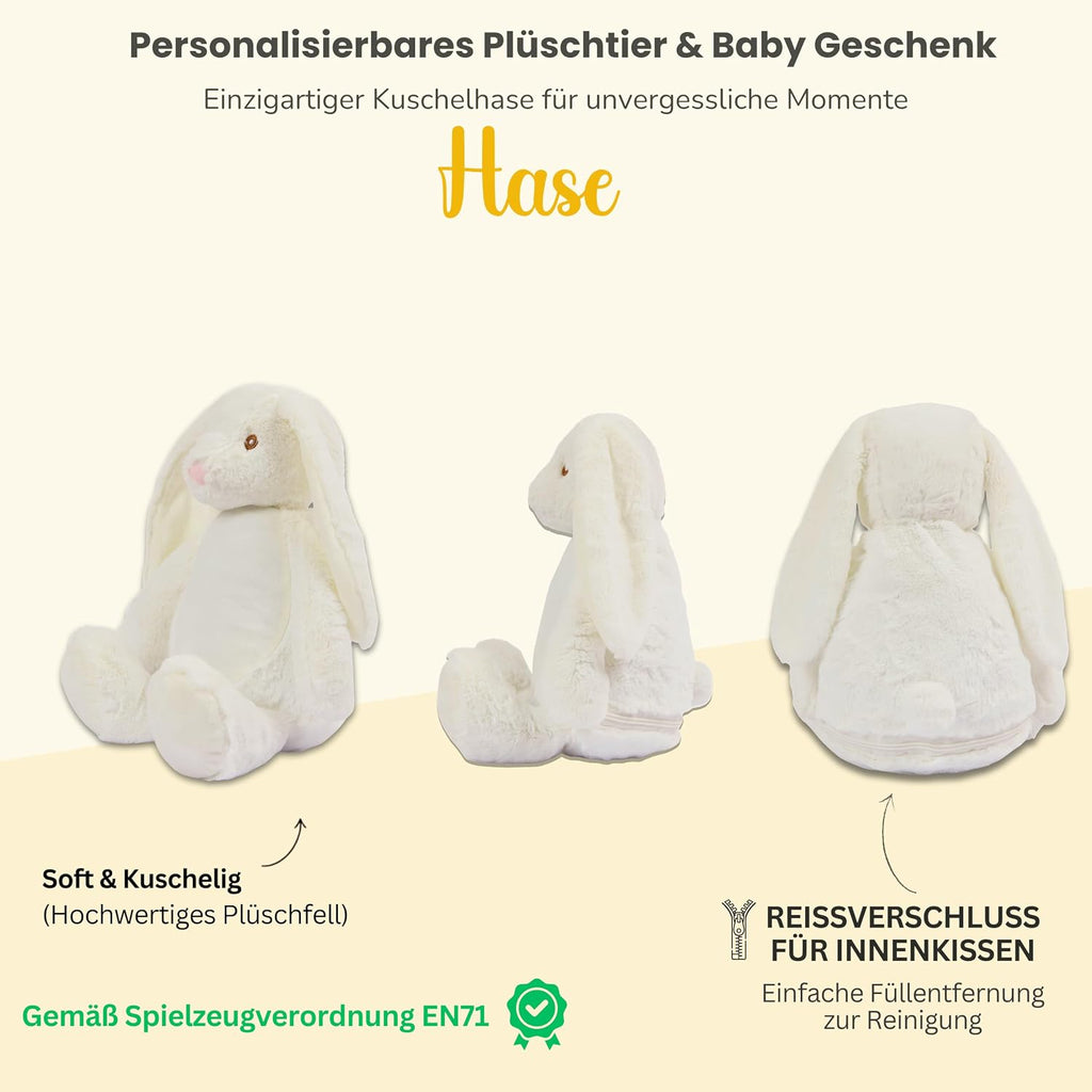 Personalisiertes Kuscheltier mit Namen & Wunschtext | Stofftier Hase Geschenk zu Geburt, Taufe, Prüfung & Geburtstag | Plüschtier für Babys & Erwachsene (42 cm, EN71) (Cream, Wunschtext)