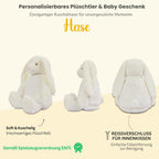 Personalisiertes Kuscheltier mit Namen & Wunschtext | Stofftier Hase Geschenk zu Geburt, Taufe, Prüfung & Geburtstag | Plüschtier für Babys & Erwachsene (42 cm, EN71) (Cream, Wunschtext)