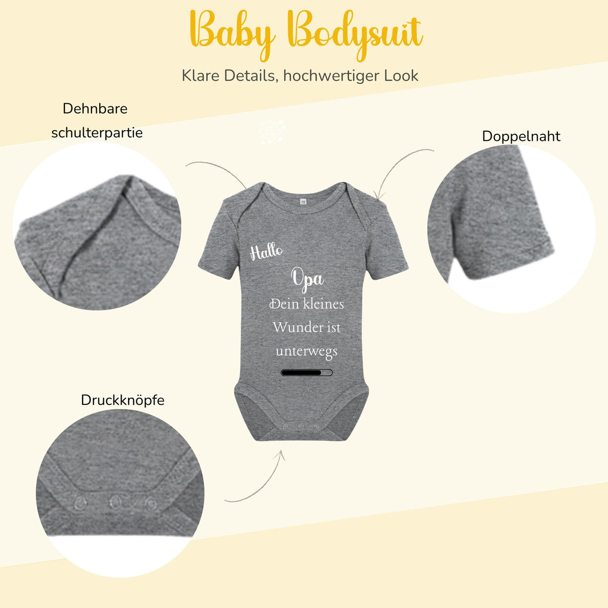 Baby Body – Schwangerschaftsverkündung Strampler – Mama, Papa, Oma & Opa- sprüchen – Kurzarm bio Baumwolle Unisex - Geschenk zur Geburt & Baby Ankündigung neugeborene Geschenk (50-56)