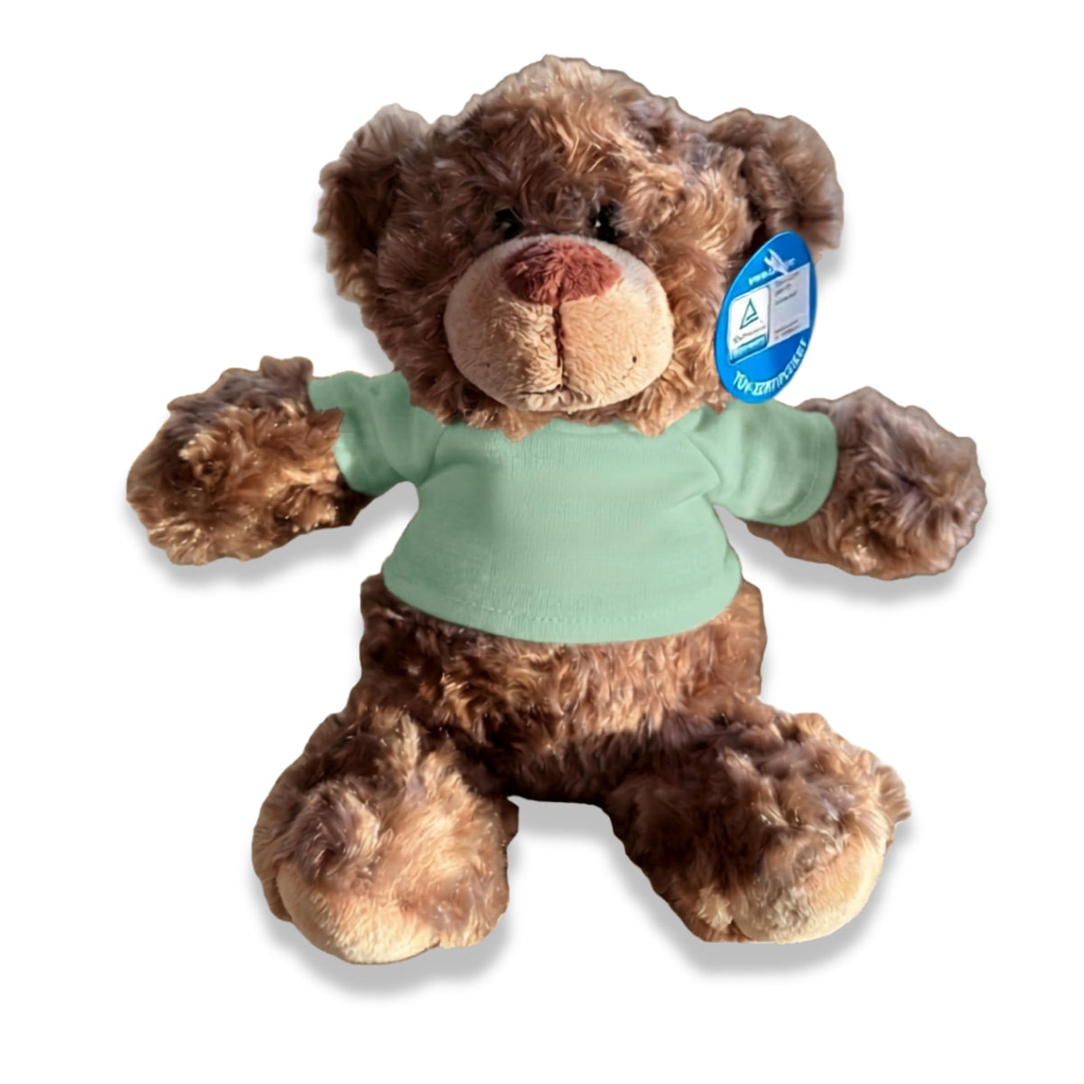 Personalisiertes Kuscheltier Teddybär mit bedrucktem Mini-T-Shirt – Eigenes Foto (nur weißes Shirt) oder Wunschtext – TÜV & EN 71 geprüft, Geschenk Geburt & Taufe (Weiß, S (ca. 18/26 cm))