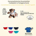 Personalisiertes Kuscheltier Teddybär mit bedrucktem Mini-T-Shirt – Eigenes Foto (nur weißes Shirt) oder Wunschtext – TÜV & EN 71 geprüft, Geschenk Geburt & Taufe (Weiß, S (ca. 18/26 cm))