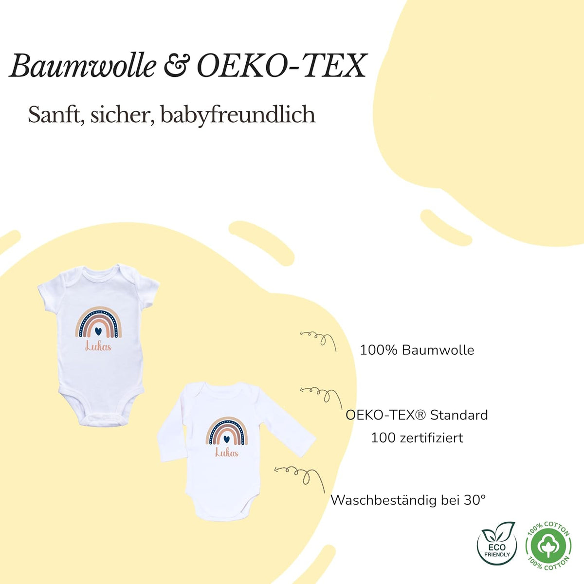 Baby Body personalisiert mit Name – Boho Regenbogen – Schwangerschaft& Baby Ankündigung–Geschenk zur Geburt,Folienveredelung ohne Tinte