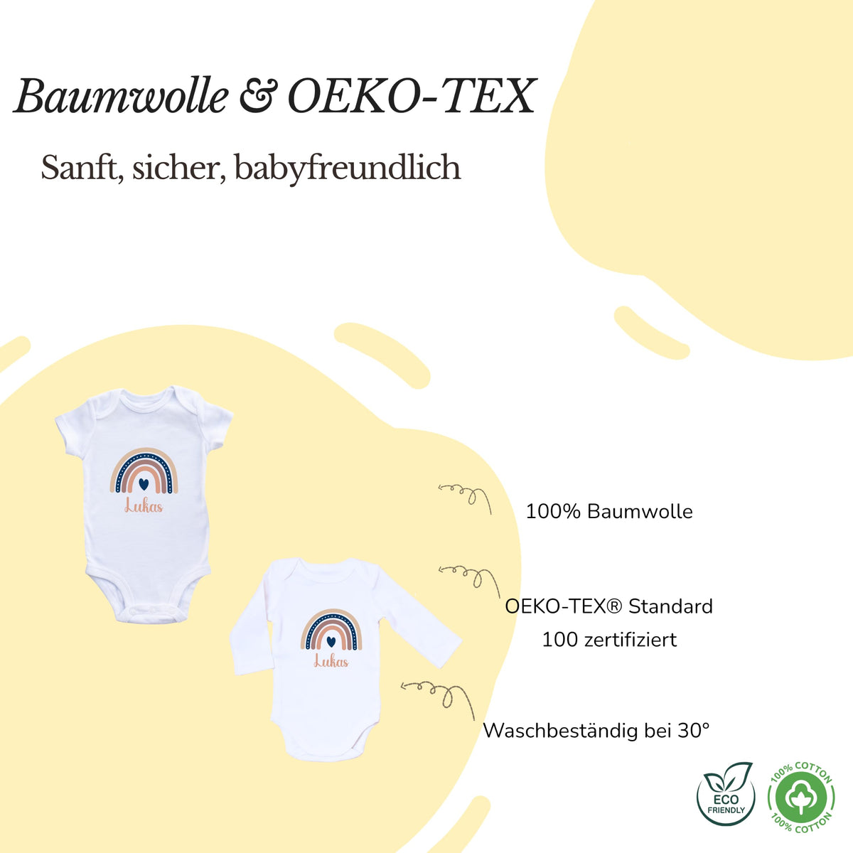 Baby Body personalisiert mit Name – Boho Regenbogen – Schwangerschaft& Baby Ankündigung–Geschenk zur Geburt,Folienveredelung ohne Tinte