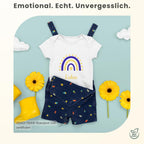 Personalisierter Baby Body mit Name Kurzarm – 100% Bio-Baumwolle OEKO-TEX – Boho Regenbogen Schwangerschaftsverkündung & Geschenk zur Geburt – Veredelt in Deutschland