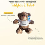 Personalisiertes Kuscheltier Teddybär mit bedrucktem Mini-T-Shirt – Eigenes Foto (nur weißes Shirt) oder Wunschtext – TÜV & EN 71 geprüft, Geschenk Geburt & Taufe (Weiß, S (ca. 18/26 cm))