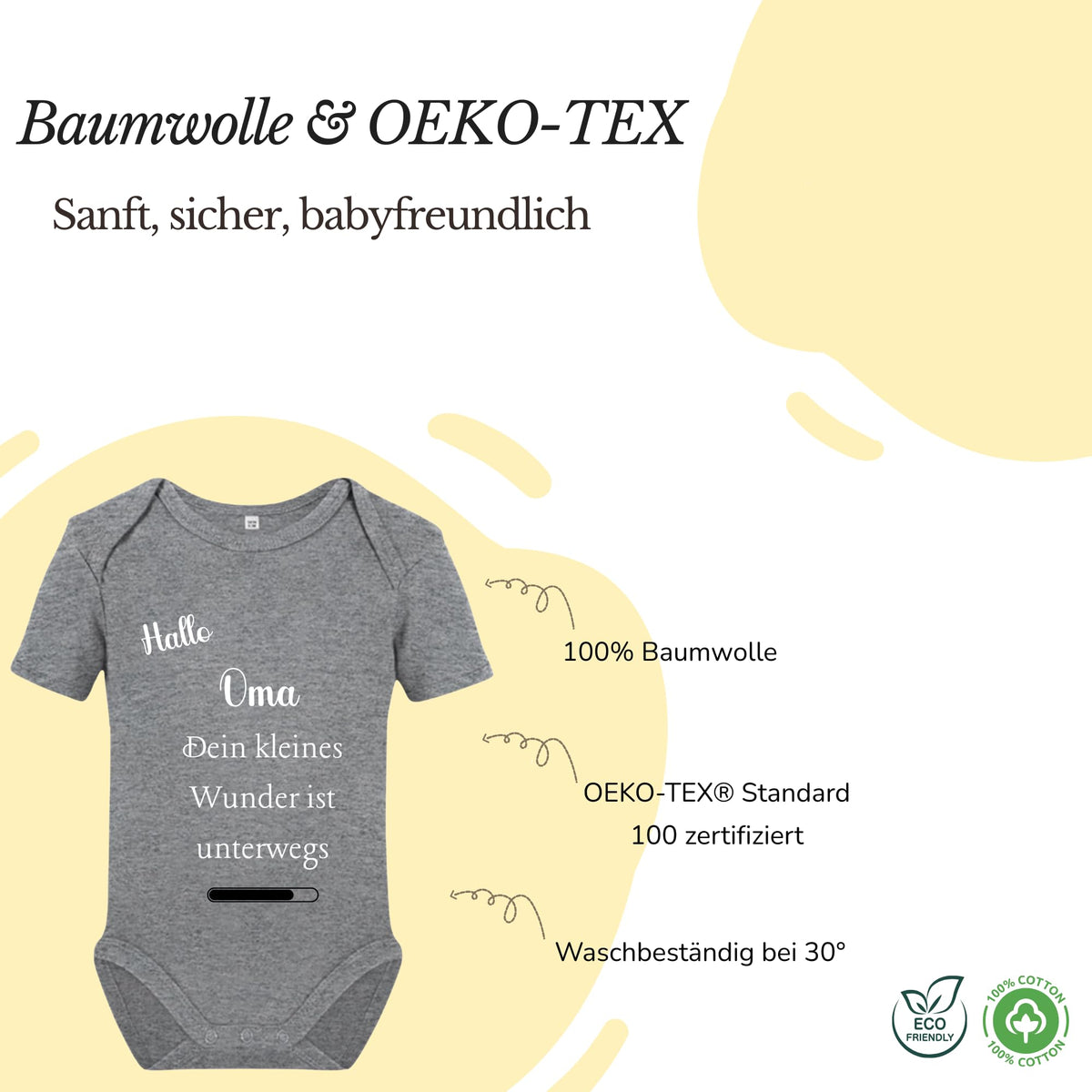 Baby Body – Schwangerschaftsverkündung Strampler – Mama, Papa, Oma & Opa- sprüchen – Kurzarm bio Baumwolle Unisex - Geschenk zur Geburt & Baby Ankündigung neugeborene Geschenk (50-56)