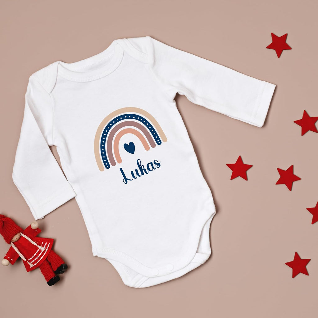 Baby Body personalisiert mit Name – Boho Regenbogen – Schwangerschaft& Baby Ankündigung–Geschenk zur Geburt,Folienveredelung ohne Tinte