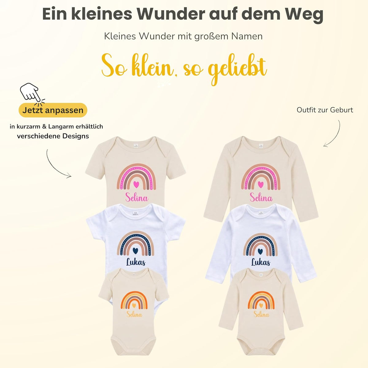 Baby Body personalisiert mit Name – Boho Regenbogen – Schwangerschaft& Baby Ankündigung–Geschenk zur Geburt,Folienveredelung ohne Tinte