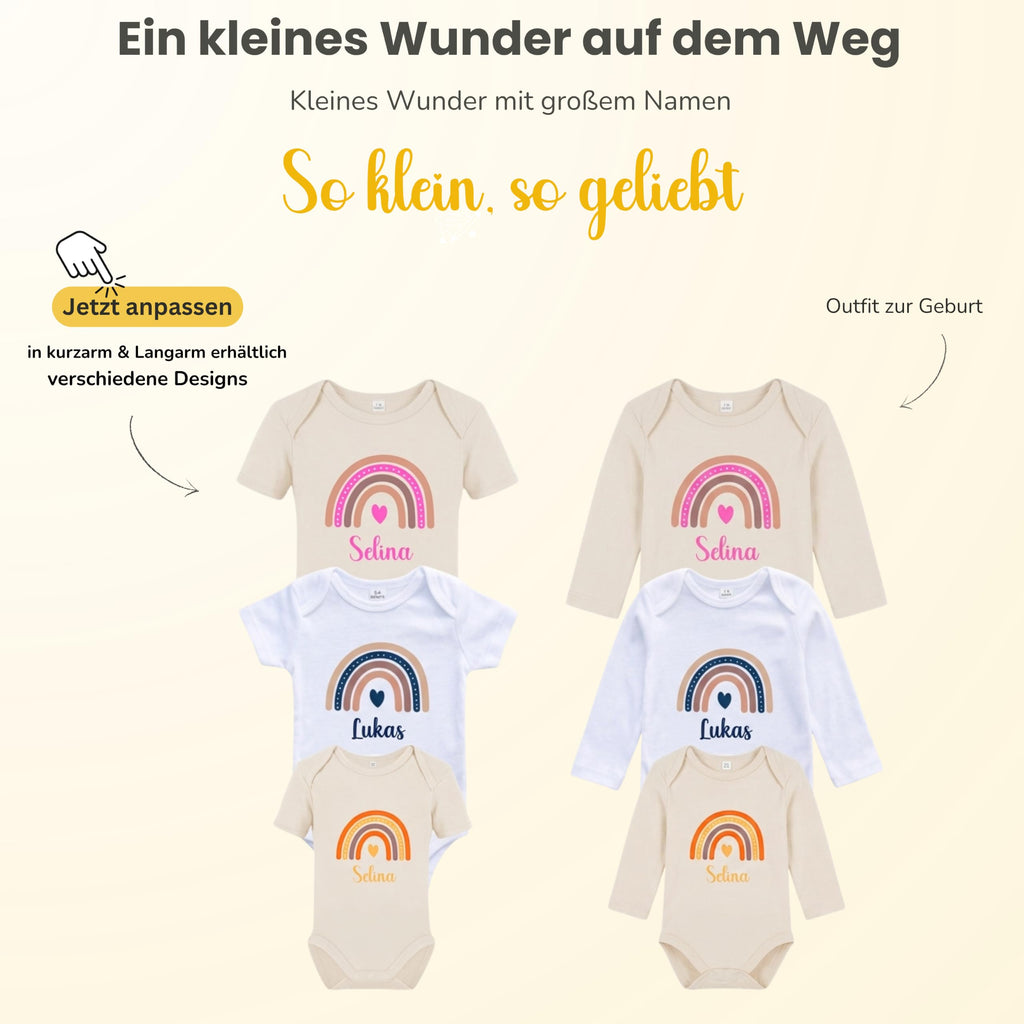 Baby Body personalisiert mit Name – Boho Regenbogen – Schwangerschaft& Baby Ankündigung–Geschenk zur Geburt,Folienveredelung ohne Tinte